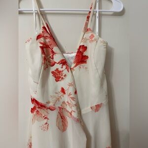 Lulu's Cream Dress with Red Floral Print